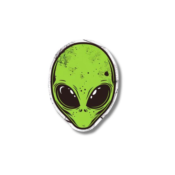 Alien Head sticker. These stickers are made with printable vinyl with a vinyl top coat that is scratch-resistant and water resistant. Put one on your phone case, laptop, iPad, hard cooler; the possibilities are endless.