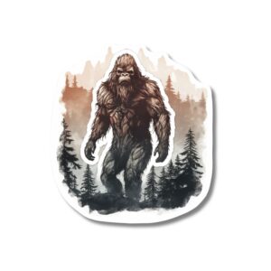 Bigfoot Rustic sticker. These stickers are made with printable vinyl with a vinyl top coat that is scratch-resistant and water resistant.