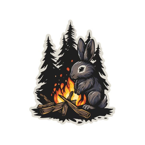 Bunny Campfire sticker. These stickers are made with printable vinyl with a vinyl top coat that is scratch-resistant and water resistant.