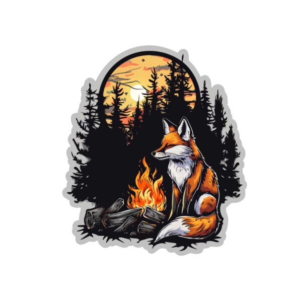 Fox Campfire sticker. These stickers are made with printable vinyl with a vinyl top coat that is scratch-resistant and water resistant.