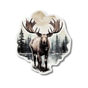 Moose Rustic sticker. These stickers are made with printable vinyl with a vinyl top coat that is scratch-resistant and water resistant.