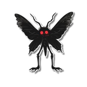 Mothman sticker. These stickers are made with printable vinyl with a vinyl top coat that is scratch-resistant and water resistant.