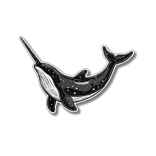 Narwhal sticker. These stickers are made with printable vinyl with a vinyl top coat that is scratch-resistant and water resistant