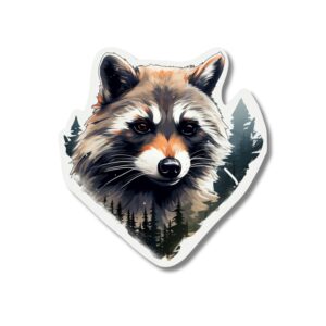 Raccoon Rustic sticker. These stickers are made with printable vinyl with a vinyl top coat that is scratch-resistant and water resistant.