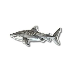 Tiger Shark sticker. These stickers are made with printable vinyl with a vinyl top coat that is scratch-resistant and water resistant.