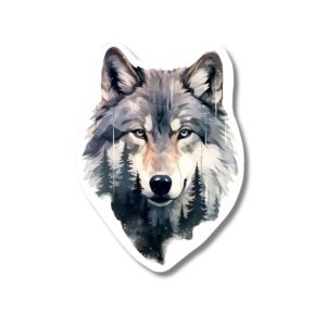 Wolf Rustic sticker. These stickers are made with printable vinyl with a vinyl top coat that is scratch-resistant and water resistant.