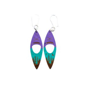 Kayak Blue Turquoise Wood Earrings. These earrings are made with 1/8″ thickness basswood. These earrings are lightweight and hand painted. They are not sealed to keep a rustic look and feel.