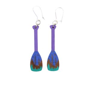 Paddle Nighttime Wood Earrings. These earrings are made with 1/8″ thickness basswood. These earrings are lightweight and hand painted. They are not sealed to keep a rustic look and feel.