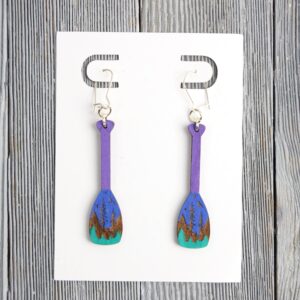 Paddle Nighttime Wood Earrings. These earrings are made with 1/8″ thickness basswood. These earrings are lightweight and hand painted.