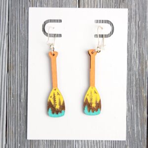 Paddle Sunset Wood Earrings. These earrings are made with 1/8″ thickness basswood. These earrings are lightweight and hand painted.