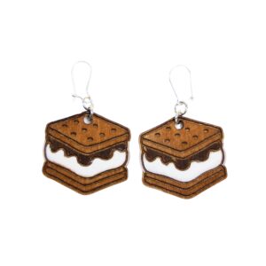 S'mores Wood Earrings. These earrings are made with 1/8″ thickness basswood. These earrings are lightweight and hand painted. They are not sealed to keep a rustic look and feel.