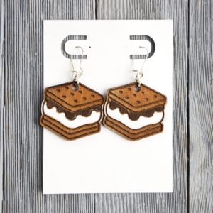 S'mores Wood Earrings. These earrings are made with 1/8″ thickness basswood. These earrings are lightweight and hand painted.