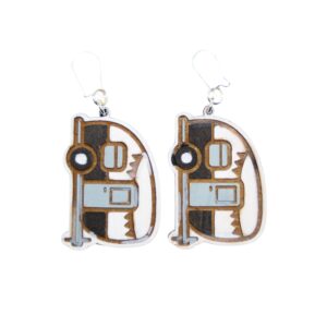 Vintage Camper Black Wood Earrings. These earrings are made with 1/8″ thickness basswood. These earrings are lightweight and hand painted. They are not sealed to keep a rustic look and feel.