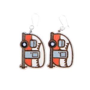 Vintage Camper Orange Wood Earrings. These earrings are made with 1/8″ thickness basswood. These earrings are lightweight and hand painted. They are not sealed to keep a rustic look and feel.