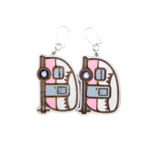 Vintage Camper Pink Wood Earrings. These earrings are made with 1/8″ thickness basswood. These earrings are lightweight and hand painted. They are not sealed to keep a rustic look and feel.