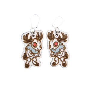 Wendigo Wood Earrings. These earrings are made with 1/8″ thickness basswood. These earrings are lightweight and hand painted. They are not sealed to keep a rustic look and feel.