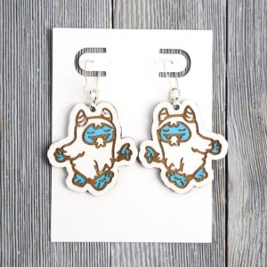 Yeti Wood Earrings. These earrings are made with 1/8″ thickness basswood. These earrings are lightweight and hand painted.