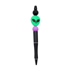 Alien head writing pen with green alien head in silicone.