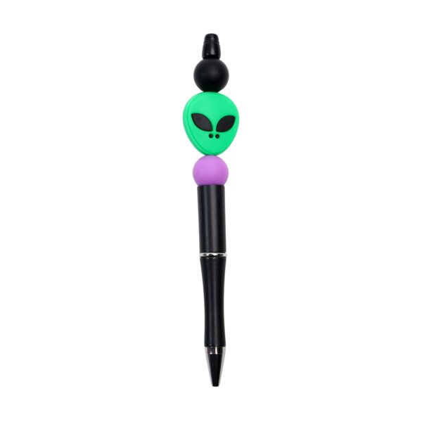 Alien head writing pen with green alien head in silicone.