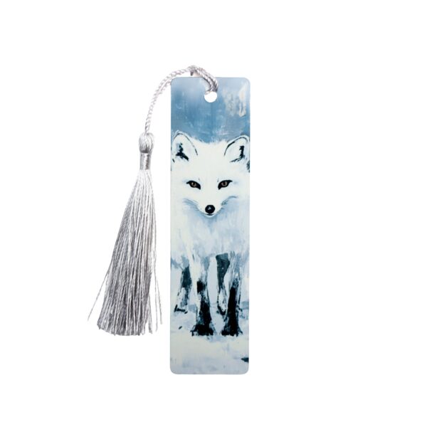 Arctic Fox bookmark with fox in a snowy scene.