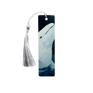 Beluga white whale bookmark with beluga in water.