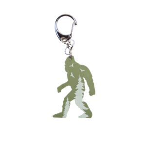 Bigfoot forest engraved green bag tag with trees.