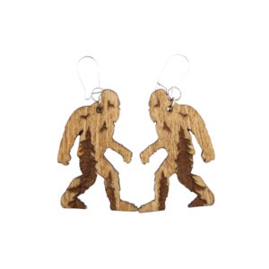 Bigfoot Rustic Forest Wood Earrings. These earrings are made with 1/8″ thickness basswood. These earrings are lightweight and hand painted. They are not sealed to keep a rustic look and feel.