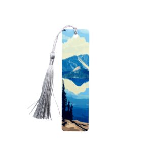 Crater Lake National Park bookmark with blue tones formed by a collapsed volcano.