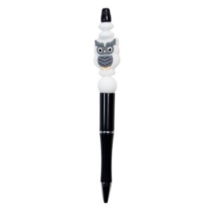 Gray owl writing pen with gray and white owl bead.