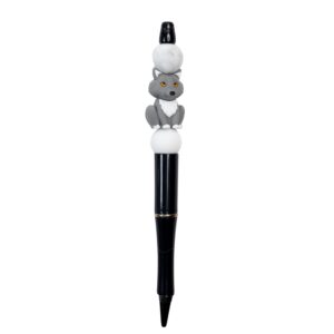 Gray wolf writing pen with yellow eyes.