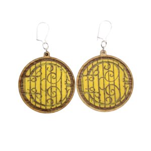 Hobbit Yellow Door Wood Earrings. These earrings are made with 1/8″ thickness basswood. These earrings are lightweight and hand painted. They are not sealed to keep a rustic look and feel.