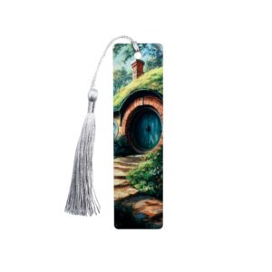 Hobbit House bookmark from The Shire with a green door.