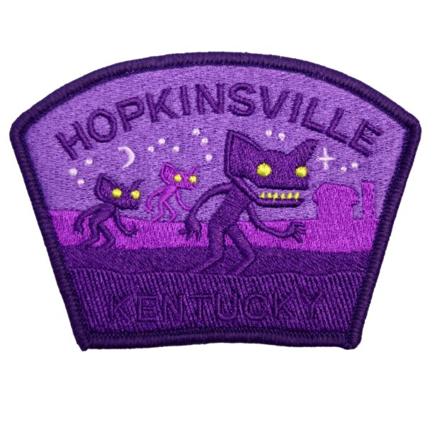 Hopkinsville goblin Kentucky patch which is purple with stars and goblins.