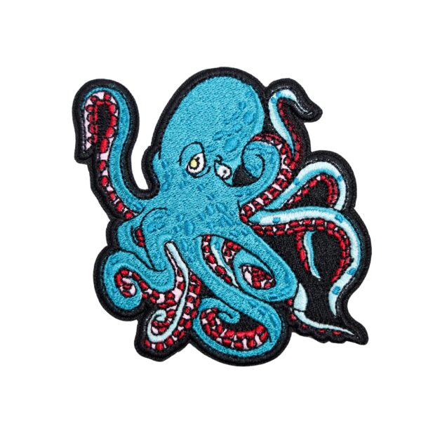 Kraken patch in a turquoise blue and maroon. 