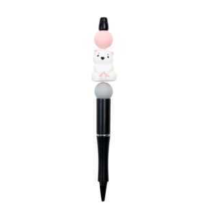 Polar bear writing pen in white and pink with a black nose.